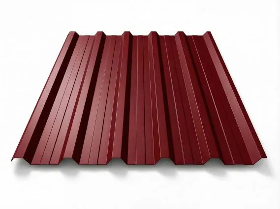 Preview: Freigestelltes Trapezblech T-35DR in RR028 Kirschrot, tiefes dunkelrotes Finish, perspektivische Draufsicht auf weißem Hintergrund